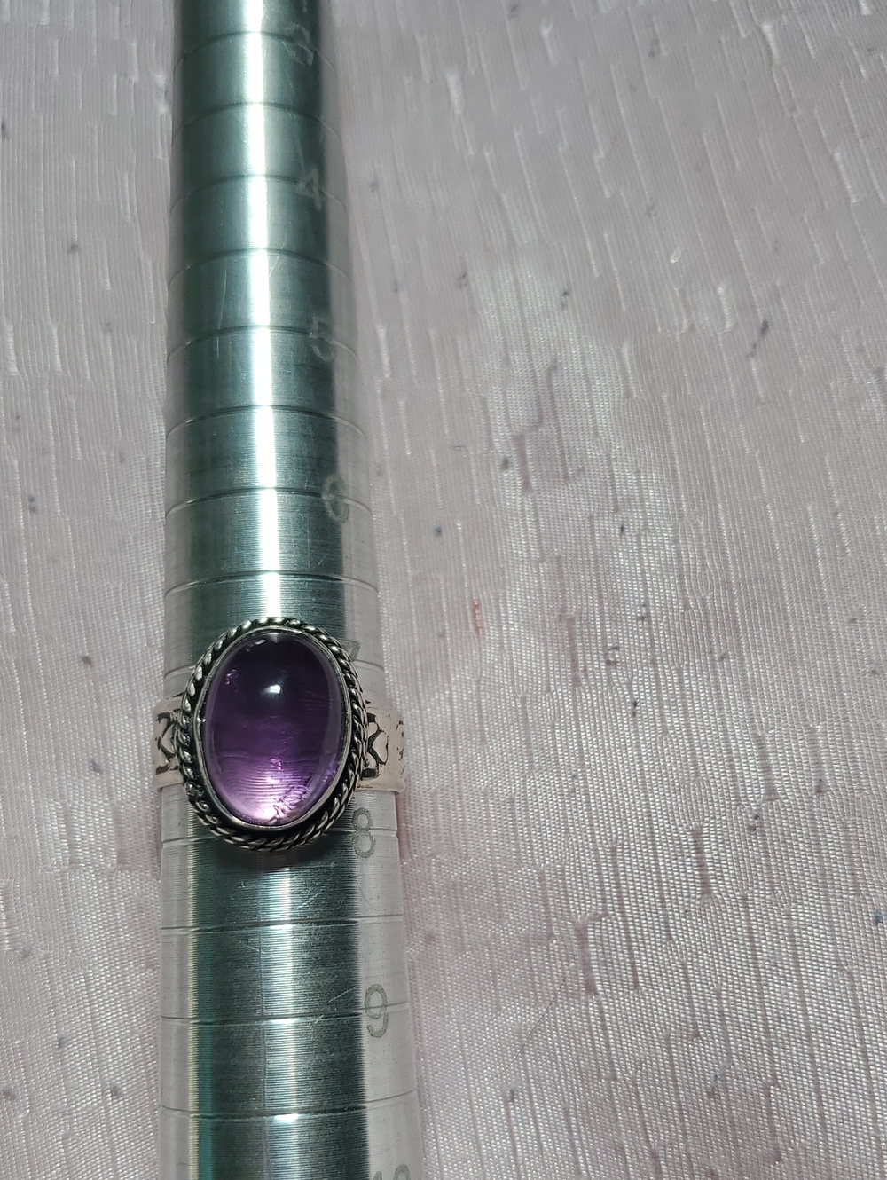 Sterling Silver  7 1/2 Purple Cabochon Ring - Amethyst Tone